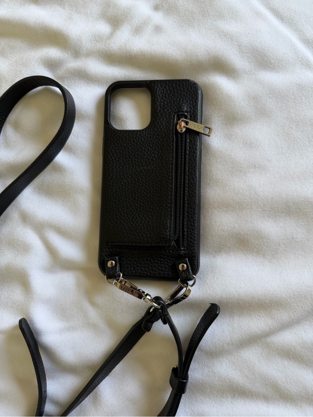 Black Leather Wallet Case & Crossbody Strap iPhone 12 Pro & iPhone 13 Pro